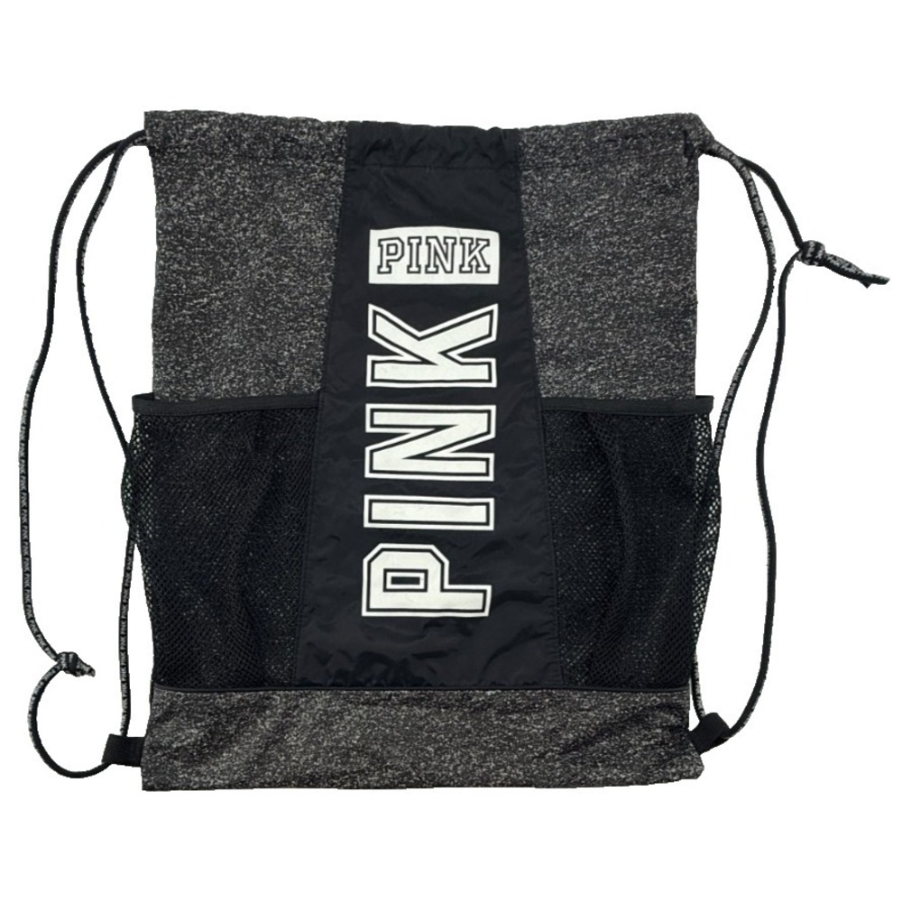 PINK Victorias Secret Drawstring Backpack Gym‎ Bag Black Mesh Pocket